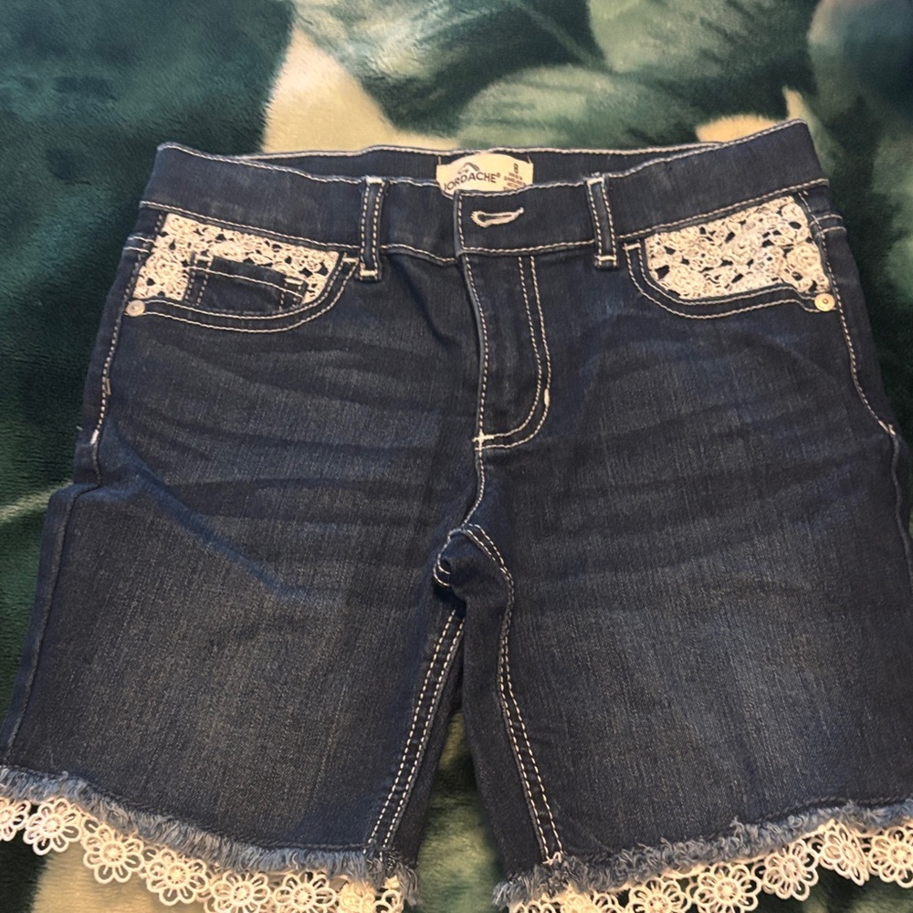Jordache Dark Blue Denim Shorts with Lace Trim
